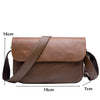 A brown retro PU leather crossbody shoulder bag shown with dimensions 16cm high, 19cm long, and 7cm wide.