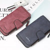 A pair of elegant PU leather card holder wallets in dusty rose and dark gray colors displayed on a white background.