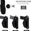 Adjustable black leather holster for Glock and S&W M&P pistols in full, compact, and subcompact sizes