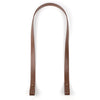 A brown PU leather crossbody strap is shown hanging vertically against a white background.