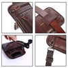 A genuine leather crossbody phone pouch belt bag in dark brown leather with a zipper and leather strap.