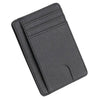 A dark gray slim leather wallet with stitched edges and a folded design.