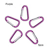 Five purple aluminum carabiner key rings shown individually.