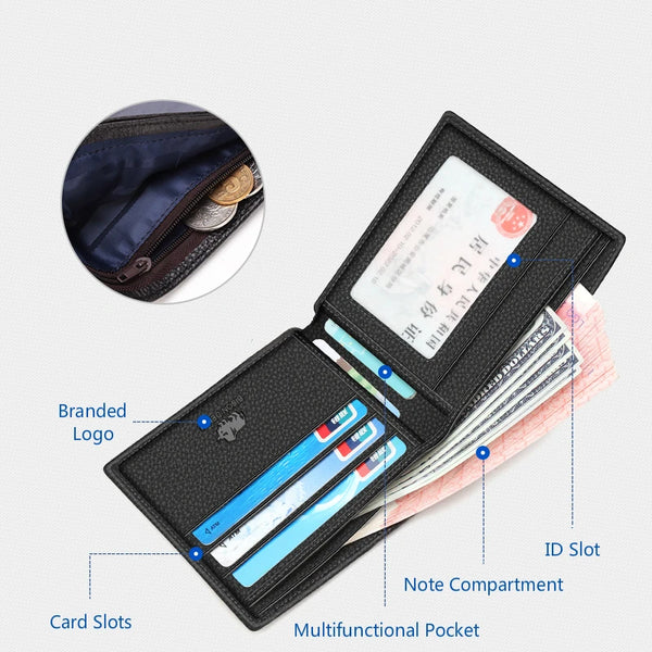 A black multifunctional pocket wallet showing card slots, an ID slot, and a note compartment.