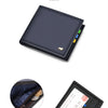 A brown leather bifold wallet shown in various colors, featuring card slots and a note compartment.