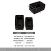 Black collapsible felt cosmetic organizer pouch shown from above with dimensions labeled.