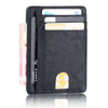 Black slim leather card holder wallet with multiple slots and a signature detail