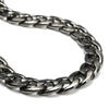 A close-up view of a silver metal bag chain strap with links and clips.