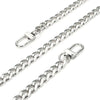 Silver metal bag chain strap with clips shown diagonally
