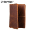 A brown genuine leather passport wallet with card holders shown in a vertical view.