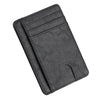 A black slim leather card holder wallet with stitched edges and a folded design.