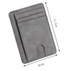 A gray slim leather wallet with multiple card slots and a cutout for cash, shown from the top view.