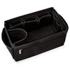 Black collapsible felt cosmetic organizer pouch with multiple compartments