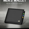 A black genuine leather men's wallet with a coin pocket and a bison logo on the cover.