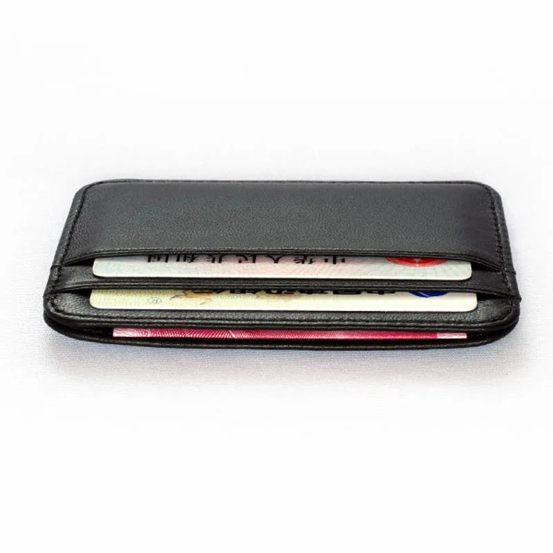Cartera de cuero genuino de oveja negra para hombre con tarjetas de crédito dentro