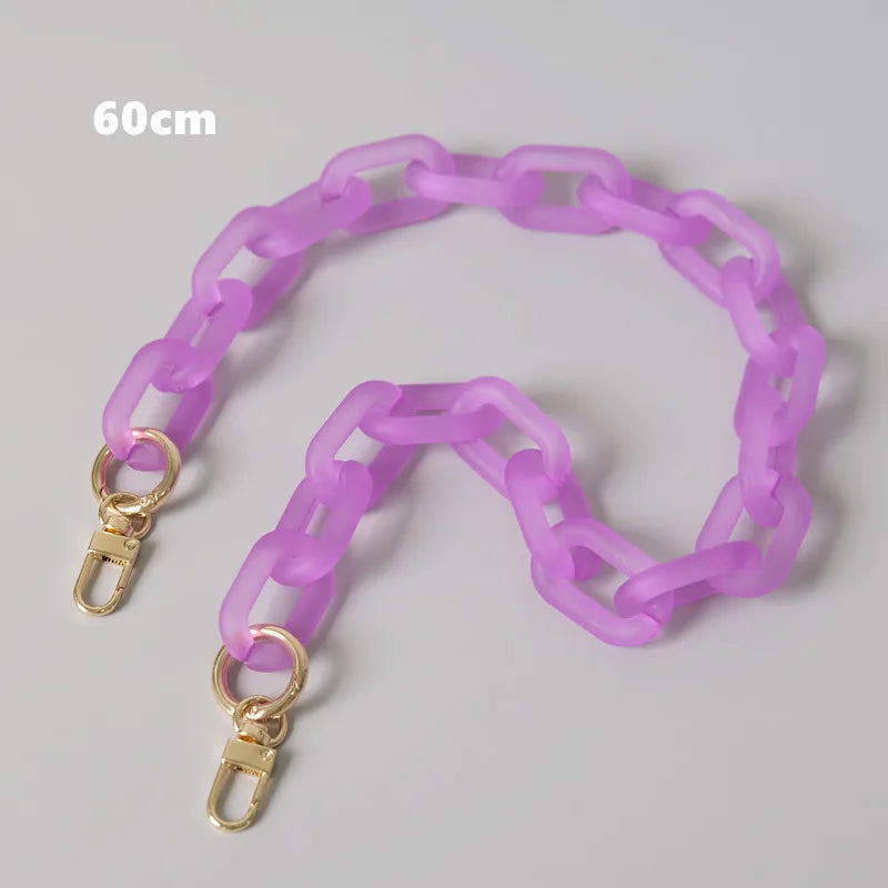 A purple adjustable detachable chain shoulder bag with a 60cm length shown against a light gray background.