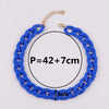 Blue acrylic link chain necklace with a 3cm thickness and a total length of 49cm.