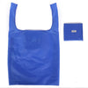 A bright blue, flexible plastic shopping bag with a small tag is shown next to the main bag.