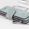 A grey PU leather card holder wallet with a zipper closure is shown on a white background.