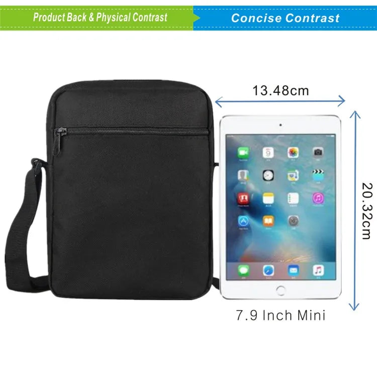 Black backpack and tablet shown with dimensions for a 3-piece kids school backpack set
