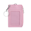 Pink PU leather card holder wallet with a silver keychain attached.