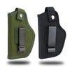 Olive green concealment holster for a firearm with a metal belt clip