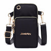 Black waterproof nylon crossbody bag with gold hardware and adjustable strap.