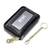 Cartera/porta tarjetas de cuero genuino negro con llavero de cadena dorada adjunto