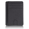 A black slim leather card holder wallet with a slot for cards.
