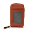 A brown genuine leather multi-slot wallet for cards and cash shown from the side.