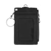 Black PU leather card holder wallet with a silver keychain attached.