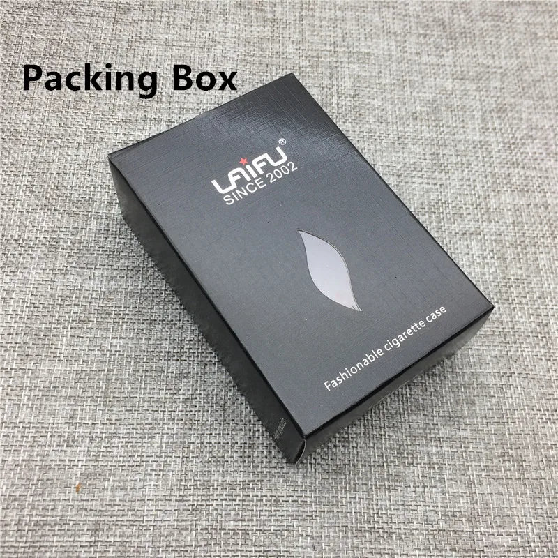 A black packaging box for a fashionable cigarette case with the LAIFU Since 2002 logo printed on it.