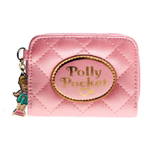 Pink quilted women's coin purse with gold lettering and a heart charm