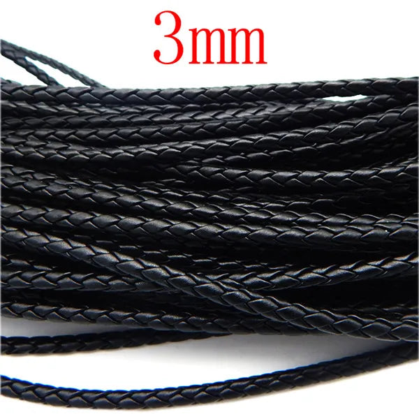 Black 3mm braided leather cord used for jewelry making