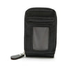 Black genuine leather multi-slot wallet with a clear window and a metal clasp