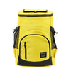 A bright yellow insulated thermal cooler backpack with black accents and mesh pockets.