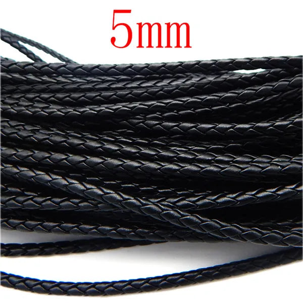Black braided leather cord used for jewelry making