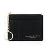Black compact PU leather zip wallet with a gold chain keychain
