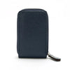 A dark navy blue genuine leather multi-slot wallet for cards and cash.