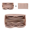 A portable felt cosmetic organizer pouch shown in various forms, including a folded rectangular version and an open pouch.