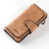 A tan PU leather card holder wallet with black stitching and a zipper, shown diagonally.