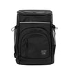 Black insulated thermal cooler backpack with mesh pockets and a zippered compartment