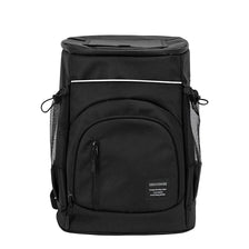Black insulated thermal cooler backpack with mesh pockets and a zippered compartment