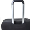 A black stretch fabric luggage protector cover with silver handles.
