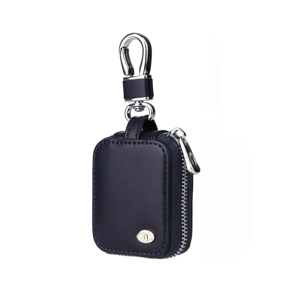 Black leather universal anti-loss protective case for earphones with a silver clasp.