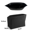 Black felt organizer insert for handbags shown in a folded and flat view with dimensions.