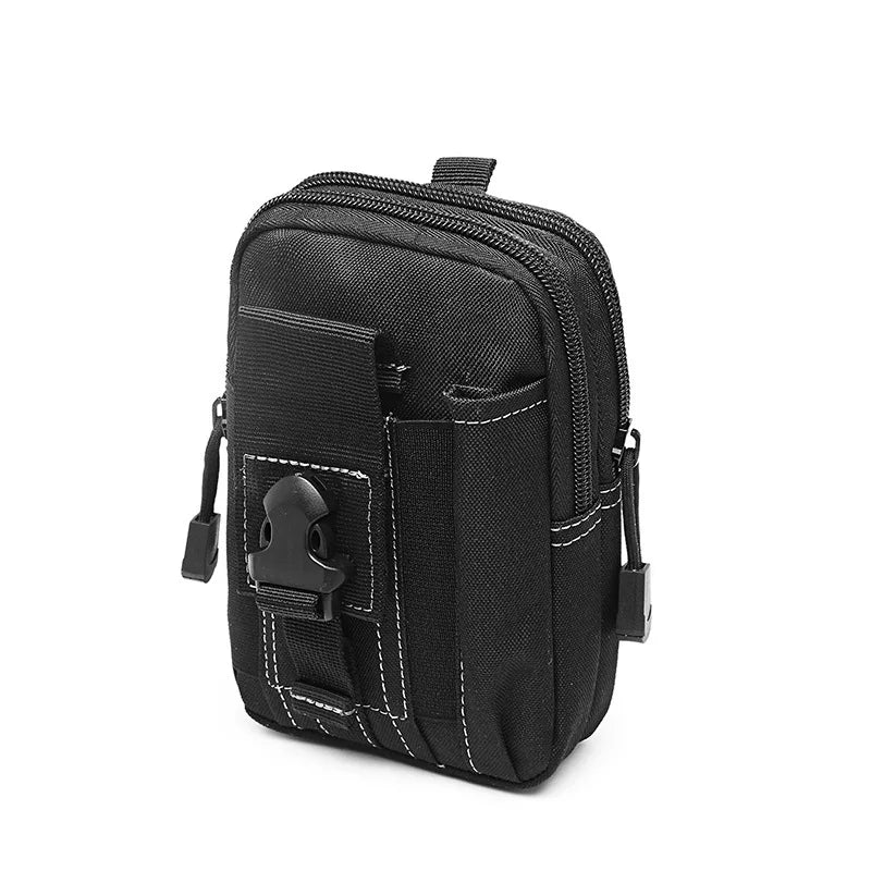 Black tactical MOLLE waist pouch with a separate phone pocket