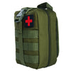 Olive green waterproof tactical waist pack first aid kit bag with a red cross insignia
