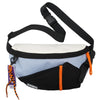 Black and gray nylon chest rig bag with orange accents and black straps