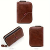 A brown vintage PU leather slim wallet shown from the side and the back.